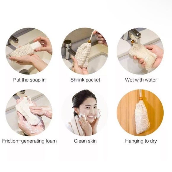 5 Pack Natural Sisal Soap Bag Exfoliating Soap Saver Pouch Holder Soft for Skin - Picture 2 of 9